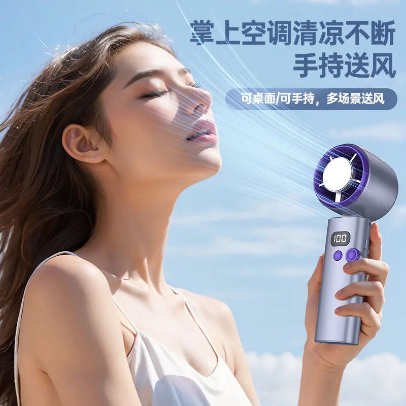 super strong wind ice compress small fan handheld charging small fan high-speed turbine digital display cooling outdoor small fan