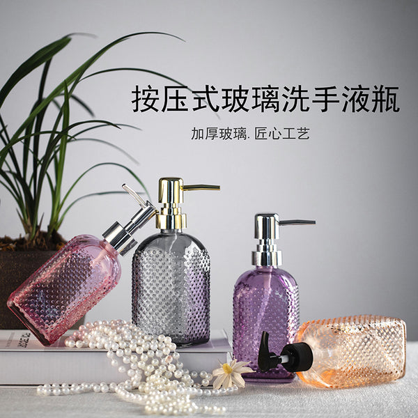 Spot wholesale colored glass hand sanitizer bottle Nordic press shampoo bottle body wash lotion glass empty bottle