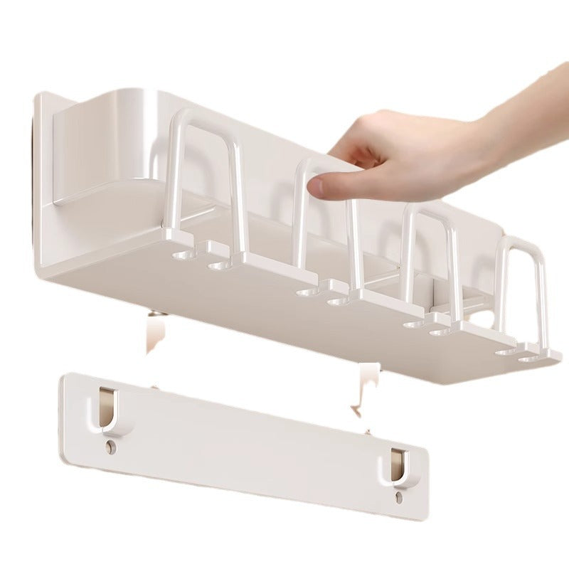 White toothbrush rack, punch-free bathroom toothbrush and mouthwash cup hanging rack, wall-mounted electric toothbrush rack cup