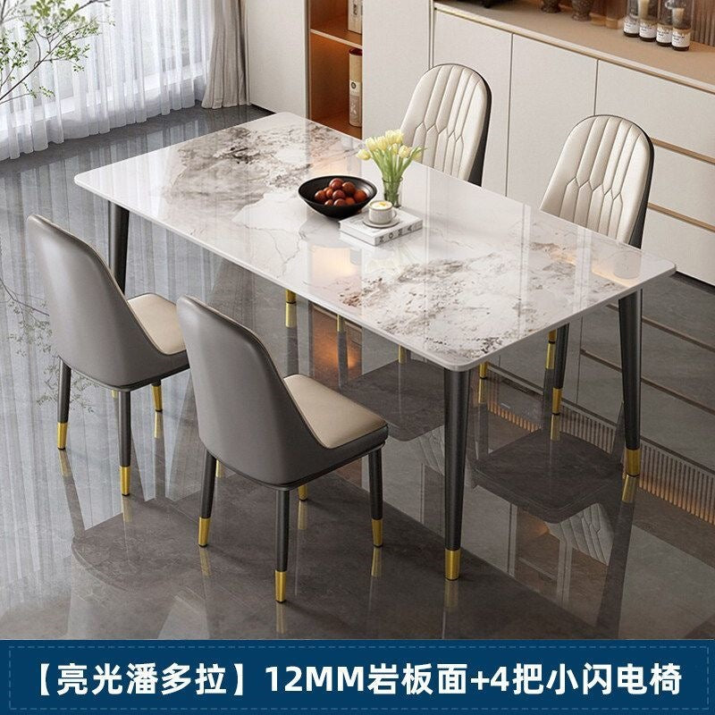 Rock slab dining table and chair combination rectangular for home small apartment medieval style modern casual rental house dining table