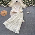 French chic v-neck embroidered jacket & high-waisted pleated skirt two-piece set - autumn , effortless luxury & elegant style