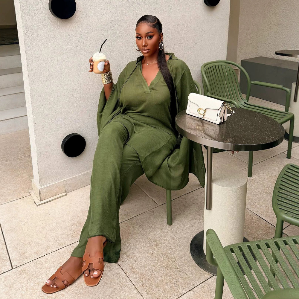 European and american cross-border african women's clothing  summer new casual fashion loose shirt top and high-waisted pants set