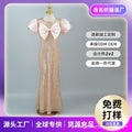 Custom european and american children's formal dresses, new  collection: sequined, slim-fit, bow-tie, host/performance outfit with puff sleeves - cross-border e-commerce