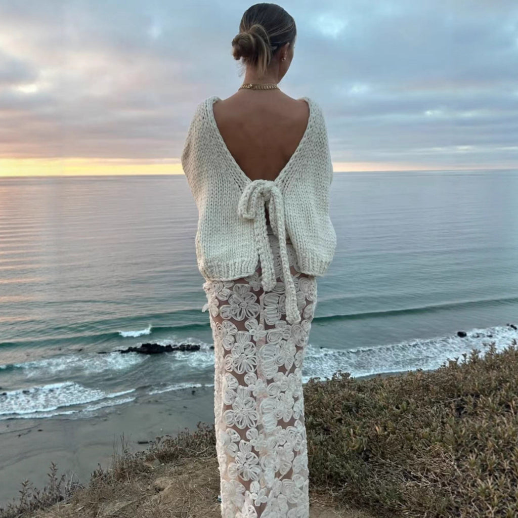 Cross-border Europe, America and 2025 new personalized short thick needle bow strap front and back two wear cardigan jacket sweater