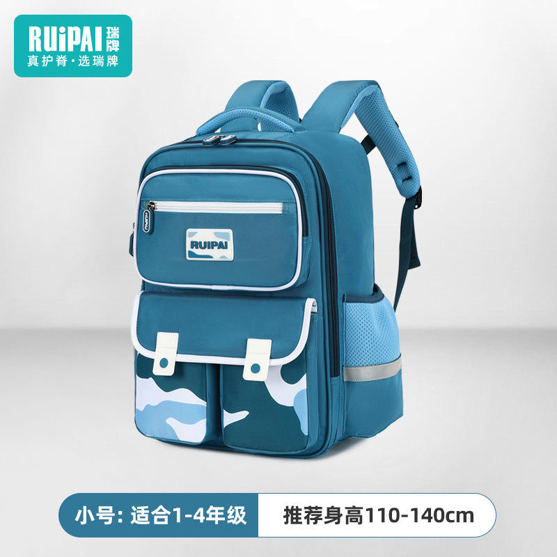 Rui brand schoolbag for primary school students in grades 3-6, ultra-lightweight burden reduction, water-proof children's spine school bag, backpack.
