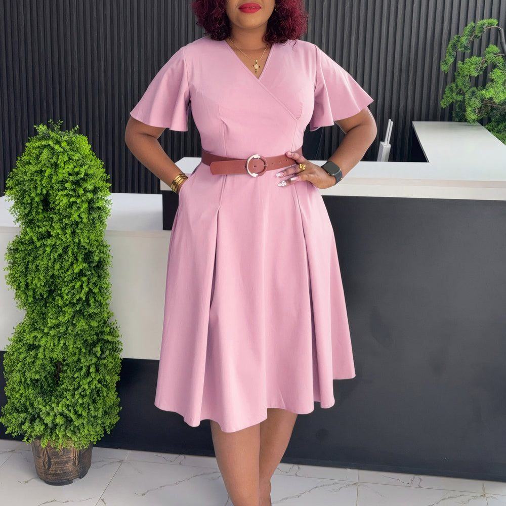D3333 cross-border  european and american women's summer new v-neck flare sleeve casual a-line dress african dress