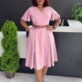 D3333 cross-border  european and american women's summer new v-neck flare sleeve casual a-line dress african dress