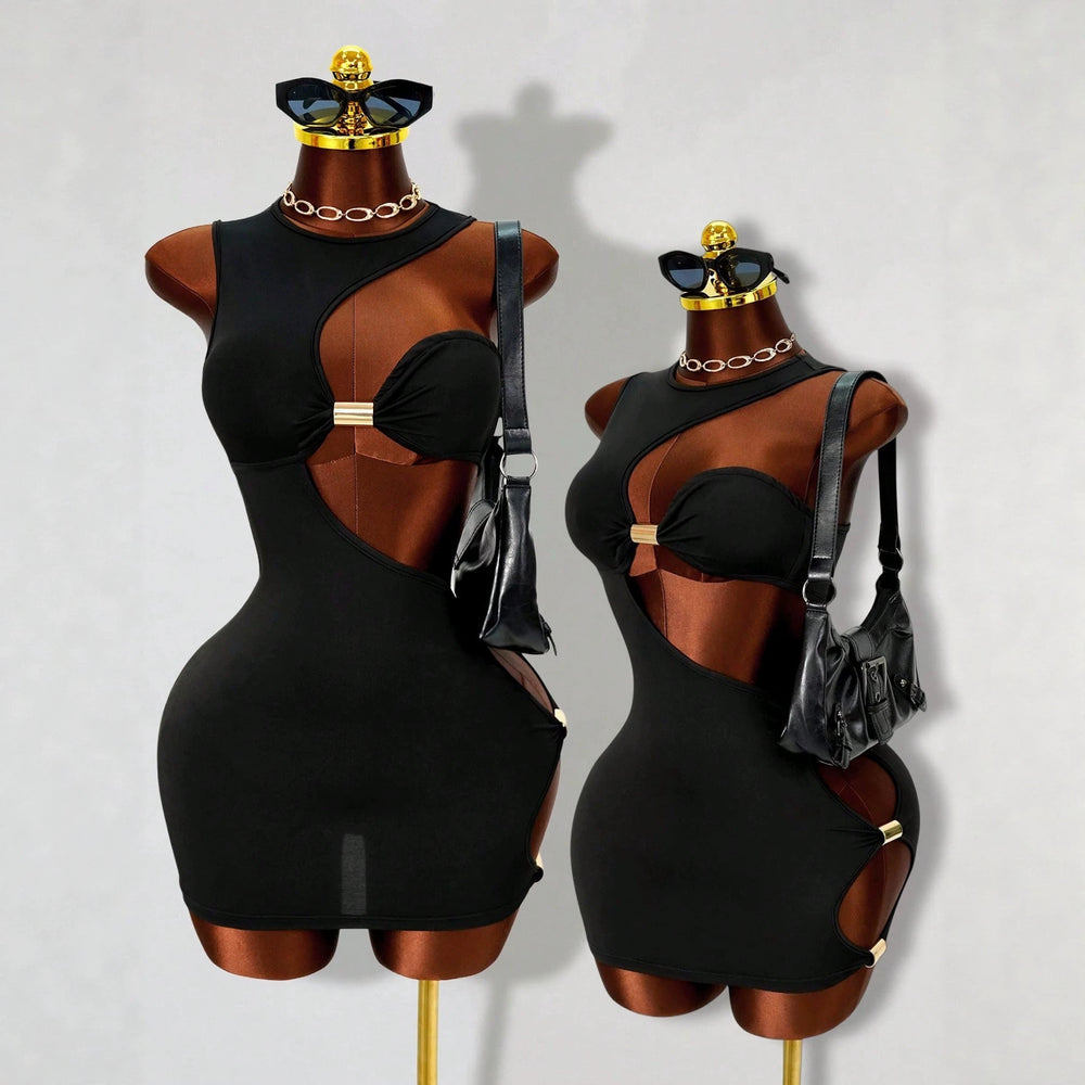 Amazon cross-border  fashion new solid color cutout one-shoulder bodycon dress - sexy & spicy