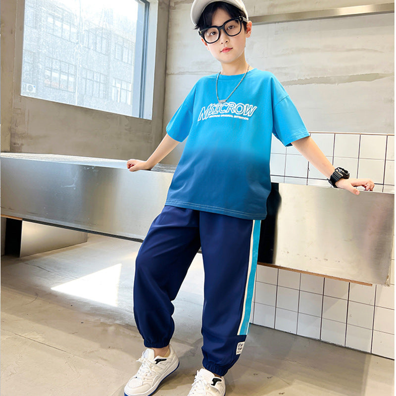 Summer fashion clothes boys' summer suit new arrival short-sleeved fried street middle-aged and large children kids boys trendy style