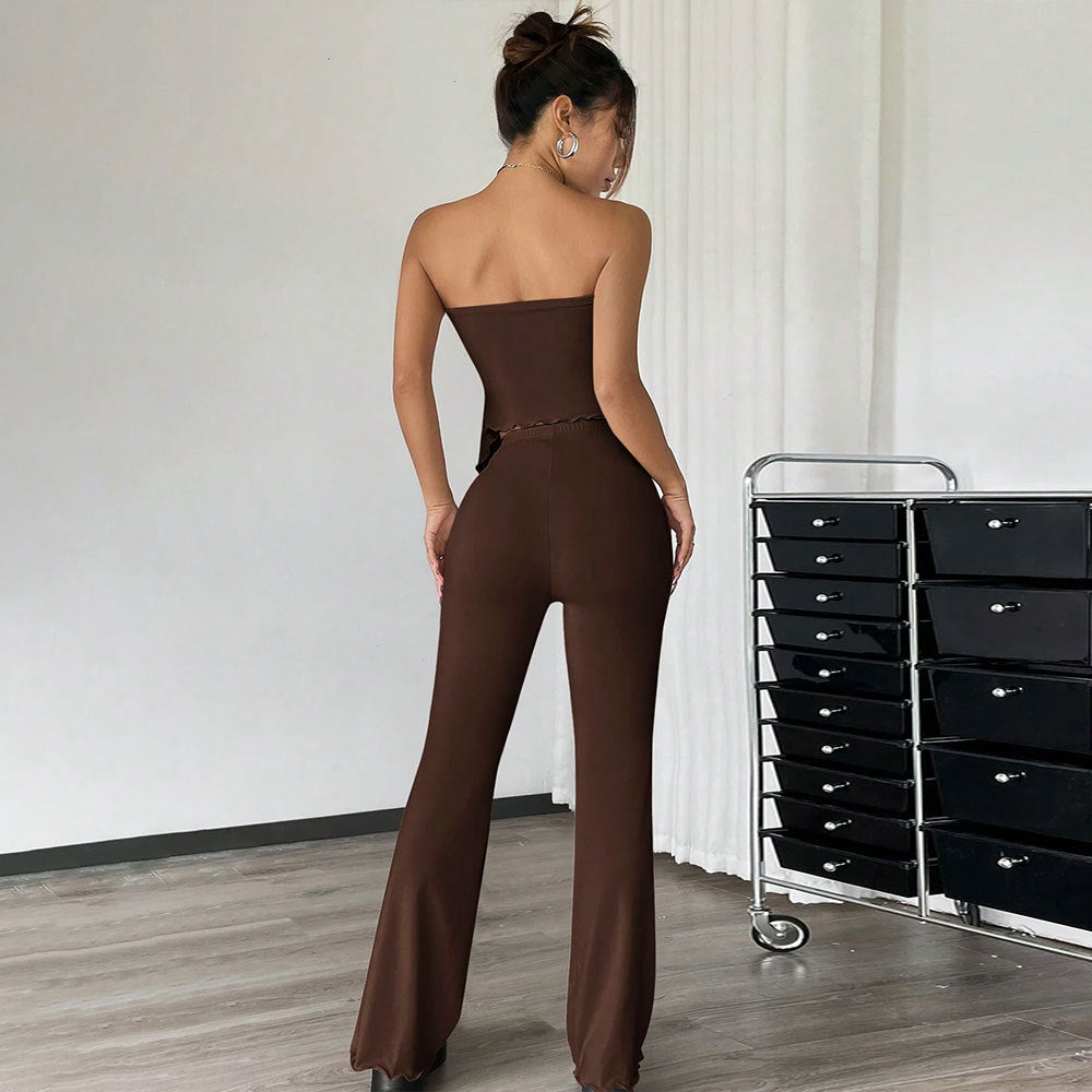 women's foreign trade sexy street fashion set - spring/summer new bandeau top and pants two-piece outfit