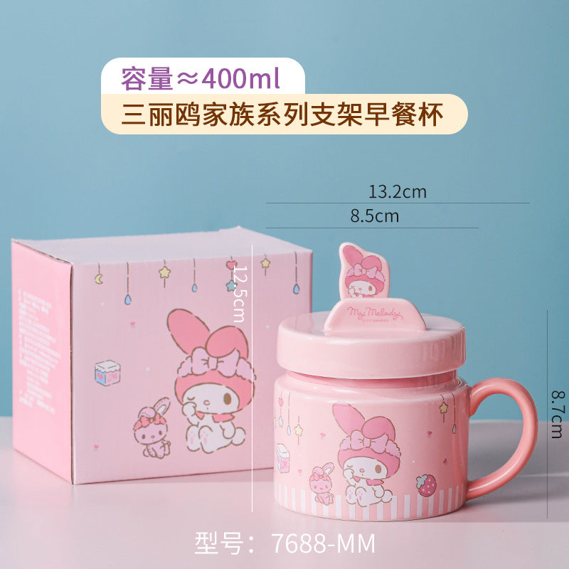 Sanrio ceramic mug Hello Kitty mobile phone holder cup lid high value coffee cup couple cute drinking cup