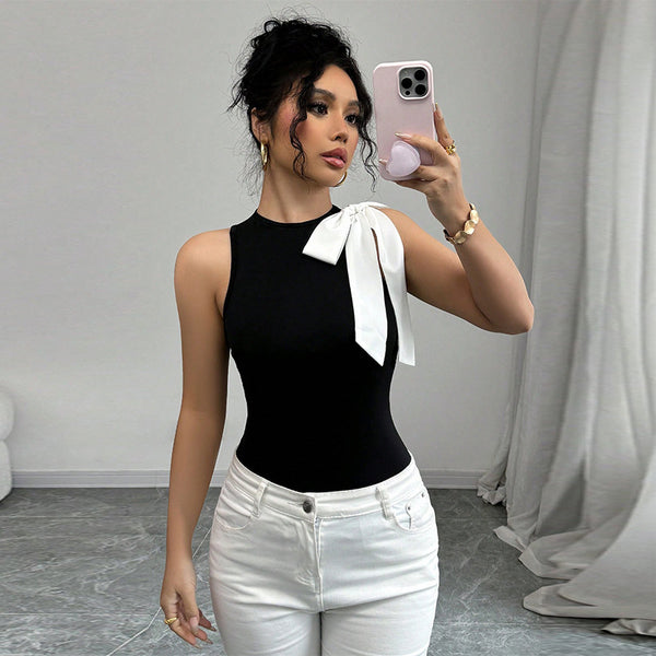 Ruimu    European and American temperament small vest 2025 summer solid color thin sleeveless top women's clothing