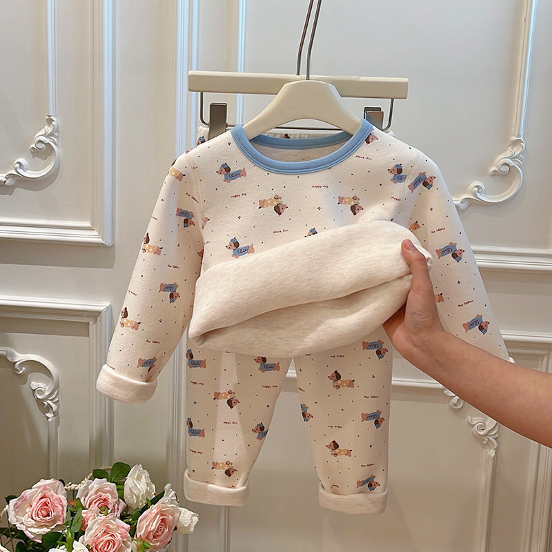 Pre-order: kids' fleece-lined thermal underwear set (ages 6-12) - girls' & boys' styles, trendy home wear, children's clothing