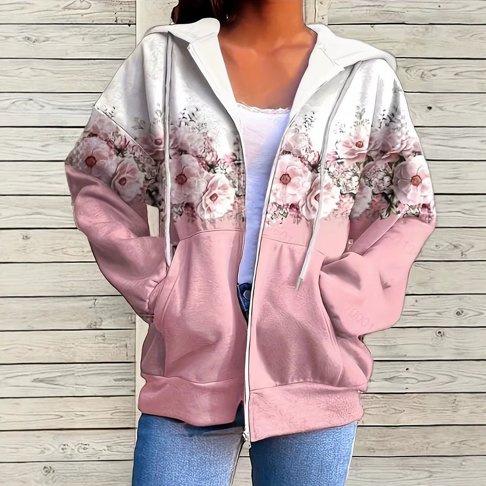 hot-selling plus-size women's zip-up hoodie, new casual long-sleeve hooded sweatshirt jacket, dropshipping available