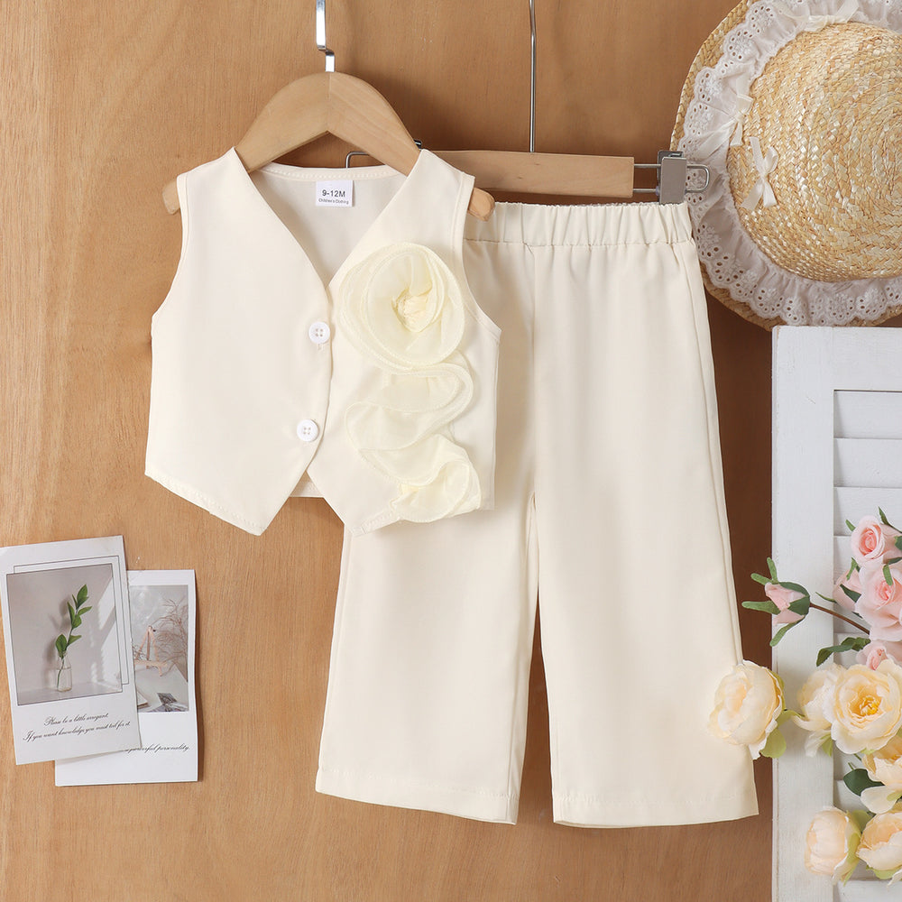 Children's clothing shein cross-border girl suitwhite vest + pants two-piece set