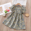 【matching family outfits】girls' cotton silk floral dress - princess style, stylish print, and puff sleeve skirt