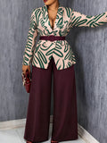 Autumnew arrival waist printing suit outwear high waistslimming look belt easiest for matchstraight-leg pantssuittwo-piece