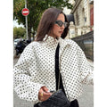 fashion:  autumn new arrivals - chic polka dot print, relaxed fit, zip-up jacket for women (us/eu)