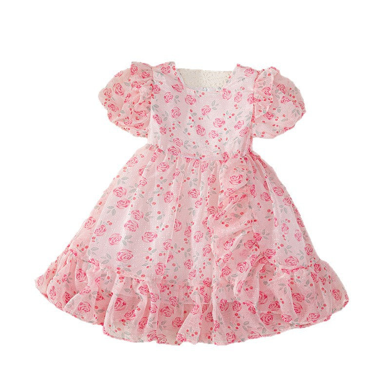 girl's pastoral style floral dress medium longprintingfashion style kids beach skirt fresh skirt