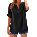 cross-border spring/summer new arrival: cotton linen button-down shirt - casual, loose fit, elegant, plus size v-neck top
