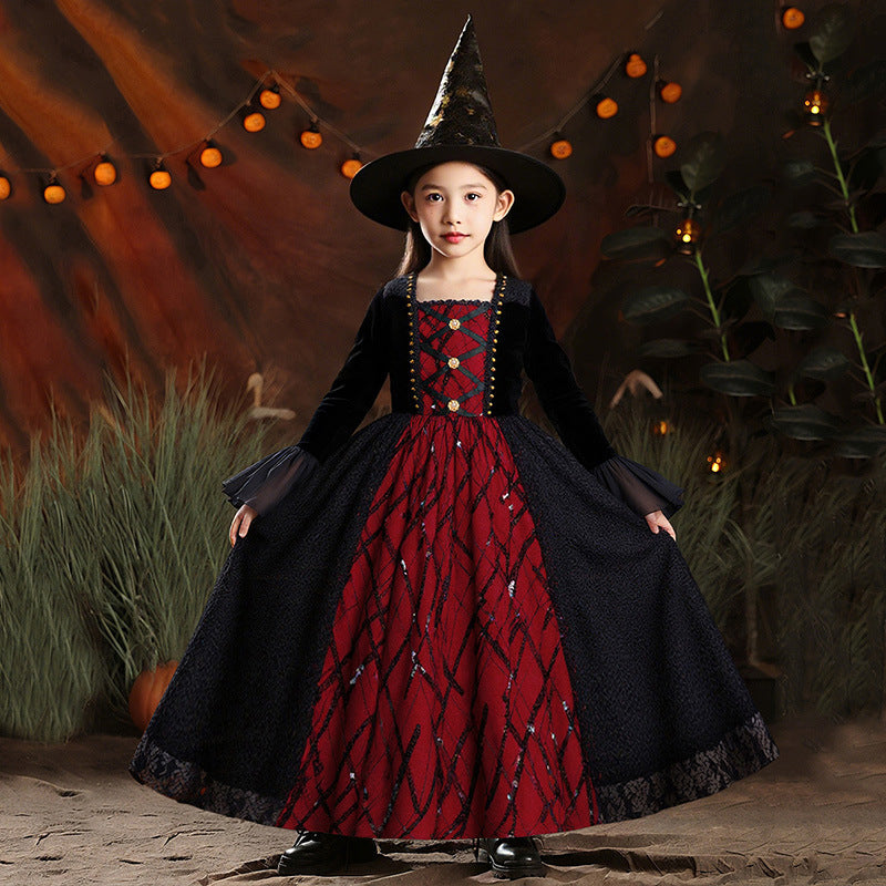 Halloween children's costume drama performance mesh witch cloak witch cross-border clothing girls' witch dress