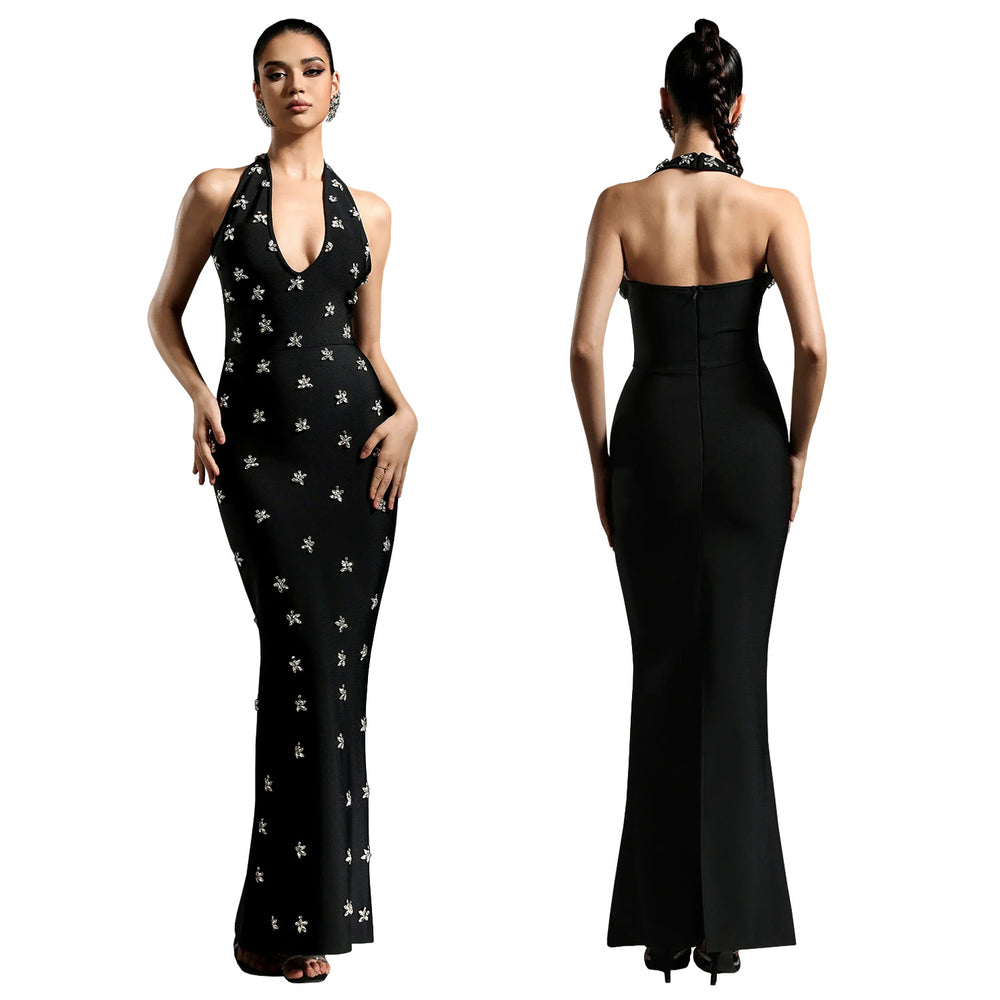 C7567 cross-border   fashion women's deep v backless mermaid tail evening gown dress
