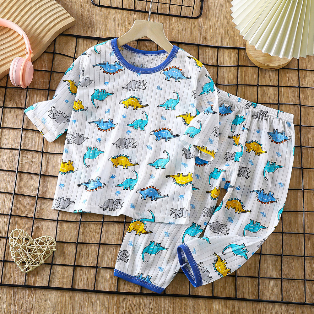 Kids' 100% cotton loungewear set - lightweight, breathable, three-quarter sleeve, air conditioning suit for boys and girls, baby summer long-sleeve pajamas