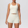 New arrival: cross-border double-sided brushed solid color breathable tank top and shorts yoga set - activewear two-piece for running and fitness