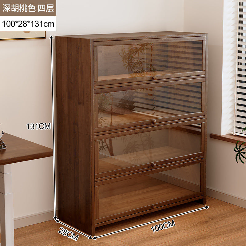 Solid wood dust-proof bookcase integrated against the wall Walnut color storage cabinet Locker Floor storage cabinet Household bookshelf