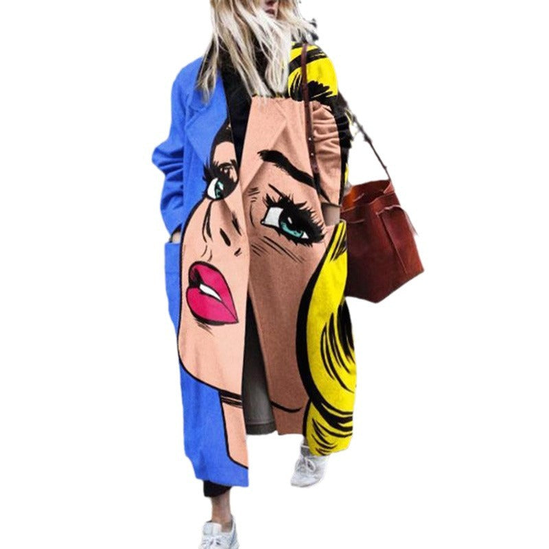 New  european and american autumn women's outerwear for export: long-sleeved, collared, printed wool blend coat - perfect for  and