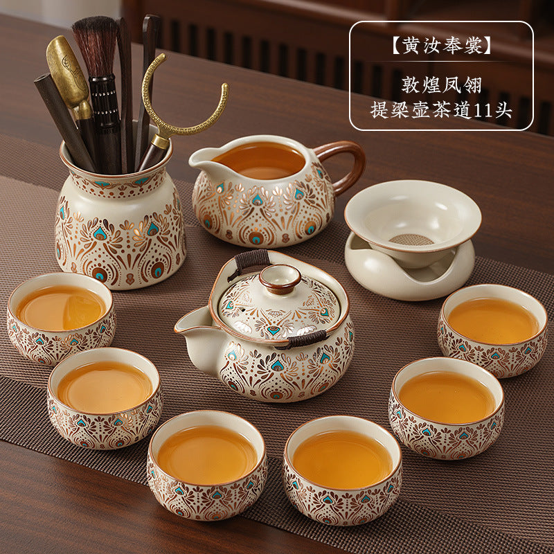 Dunhuang ru kiln tea set suitfor home office kung fu tea setaccessible luxuryhigh-end teapot tea cup cover bowl complete set
