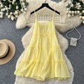 Dopamine yellow ruffle trim cami dress - women's summer korean style cake dress - vacation look, slimming, petite friendly