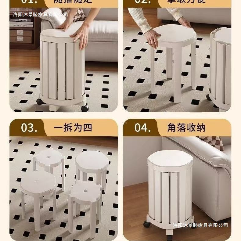 plastic stacking stool - heavy duty round stool, 4-in-1 combination set for home storage, can be used as a dining chair or low stool