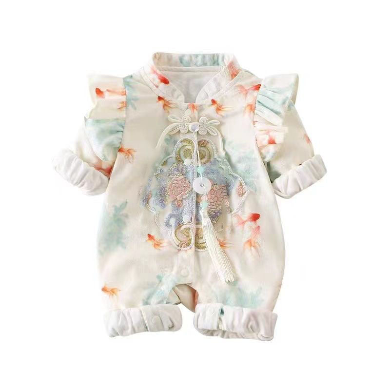 Baby spring & fall romper - 100-day & first birthday super cute princess style - chinese inspired autumn outfit - stylish double layer outdoor wear for baby girls