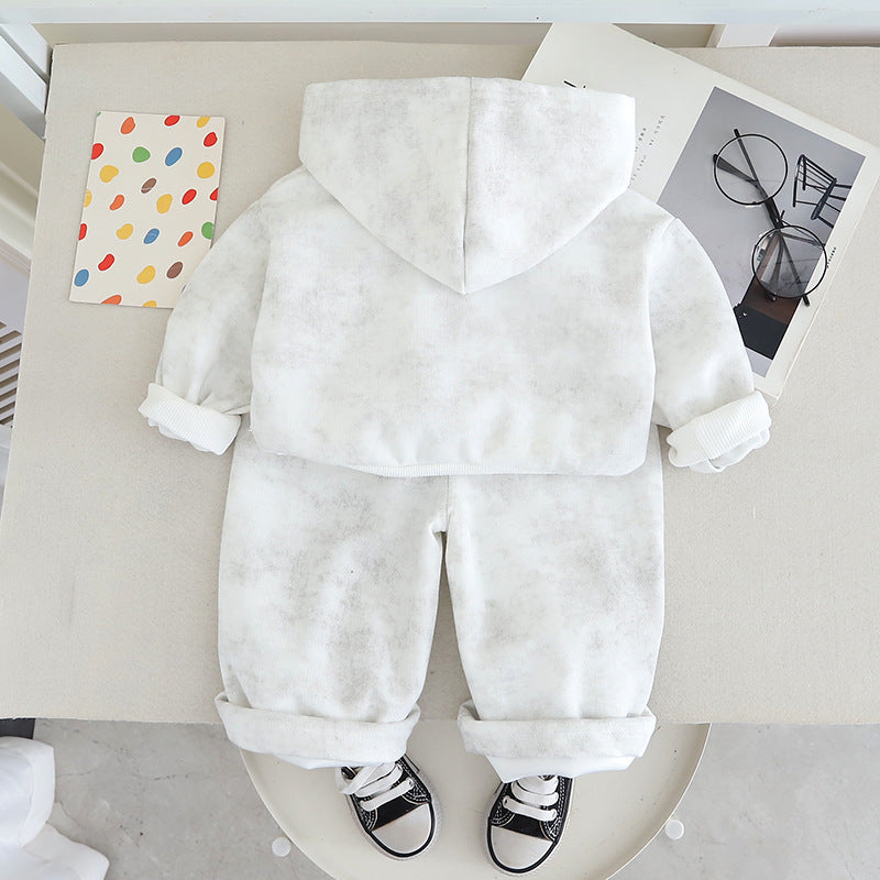 Autumgirlfashiontrendypreppy styleloosecasualsuit hooded cardigansweatshirtstraight-leg sweatpantstwo-piece set