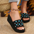 2024 new summer wedge heel round toe outdoor platform chunky sole rhinestone pearl one-strap sandals & slippers