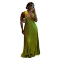 European and american women's clothing  summer new sweet and fresh halter v-neck backless pleated maxi dress