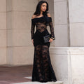 C7620 cross-border   fashion women's sexy off-the-shoulder lace bodycon dress