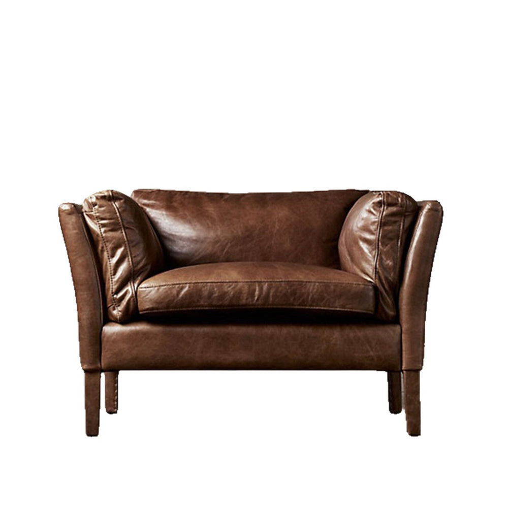 First-layer cowhide sofa, living room, chinese ancient style, small apartment, retro oil wax leather, three-person sofa