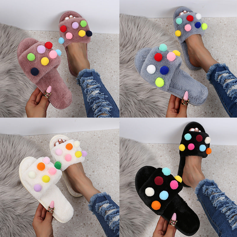 Plus size women's polka dot fuzzy slippers - autumn/winter 2024 warm home slippers - dropshipping available