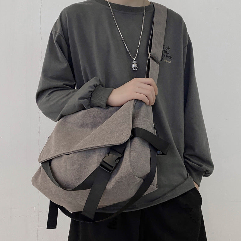 Crossbody bag men's trendy brand college student schoolbag Japanese canvas bag versatile retro simple backpack casual shoulder bag