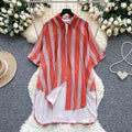Relaxed fit shirt for women -  summer collection: effortless style, unique design, loose fit, slimming, casual, irregular striped pattern with hotfix rhinestone detailing