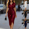 bestseller: women's v-neck midi dress shirt with bow detail - perfect for your e-commerce store