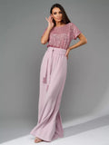 spring new arrival: cross-border  fashion - european & american style sequin bodysuit, trendy short-sleeve casual jumpsuit/pants