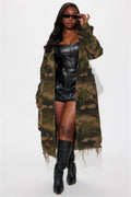 S391323 cross-border fashion independent station  european and american women's clothing ripped personalized camouflage long windbreaker outwear