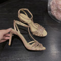 Congyuan 2026 summer round toe plaid strap high heels elegant rhinestone women's shoes banquet sandals li congyuan high heels