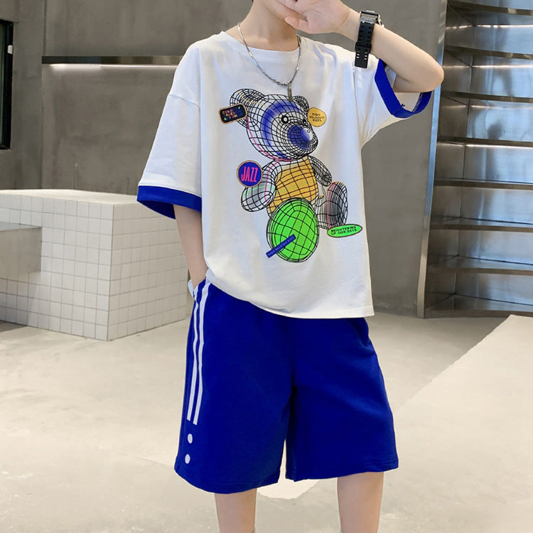 Boys' summer outfit set:  new summer collection for mid-to-large children - lightweight, cool, and trendy sportswear for boys