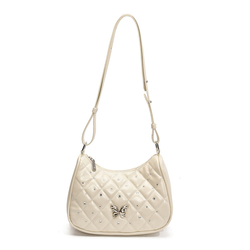 Foreign style simple rhombus single shoulder armpit bag women 2025 new high-end niche diamond-encrusted messenger bag wholesale