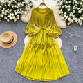 Palace style classyprinting lantern sleeve dress women's spring strap stereo flower pleated super fairy long skirt
