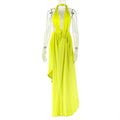 European and american style ins cross-border women's clothing pure color strap hip skirt sexy halterneck v-neck chest wrap dress trendy